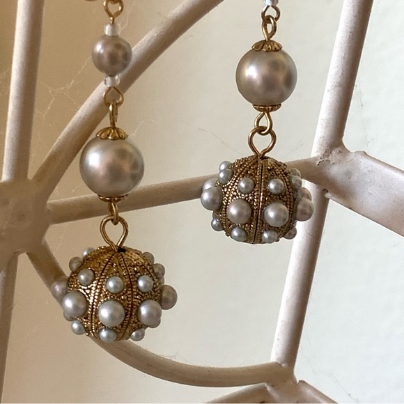 Gold & Pearl Statement Dangle Earrings - Picture 2 of 7